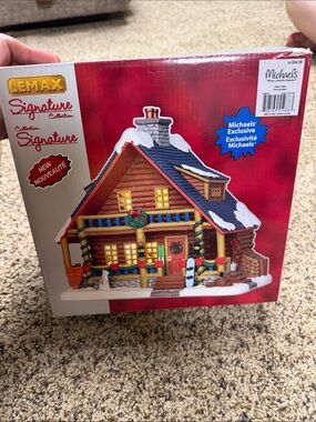 Lemax Signature Log Cabin Holiday Village - Red, Brown and Blue Accents